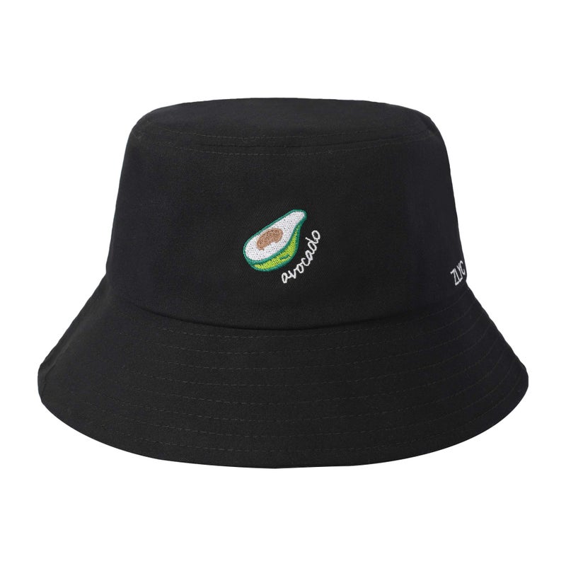 ZLYC Unisex Fashion Embroidered Bucket Hat Summer Fisherman Cap for Men Women Teens (Black Avocado) - Image 1